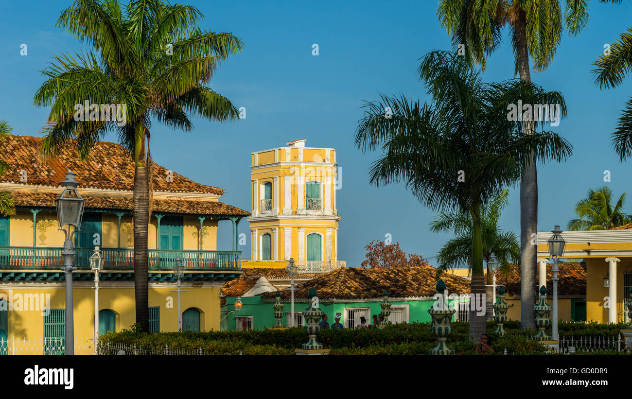 The Spanish colonial architecture of the Plaza Mayor in Trinidad, Cuba