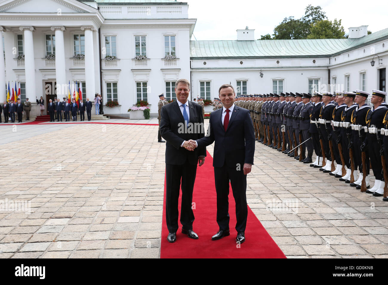 Warsaw, Poland. 10th July, 2016. Romanian President Iohannis was received by President Duda Credit:  Jake Ratz/Alamy Live News Stock Photo