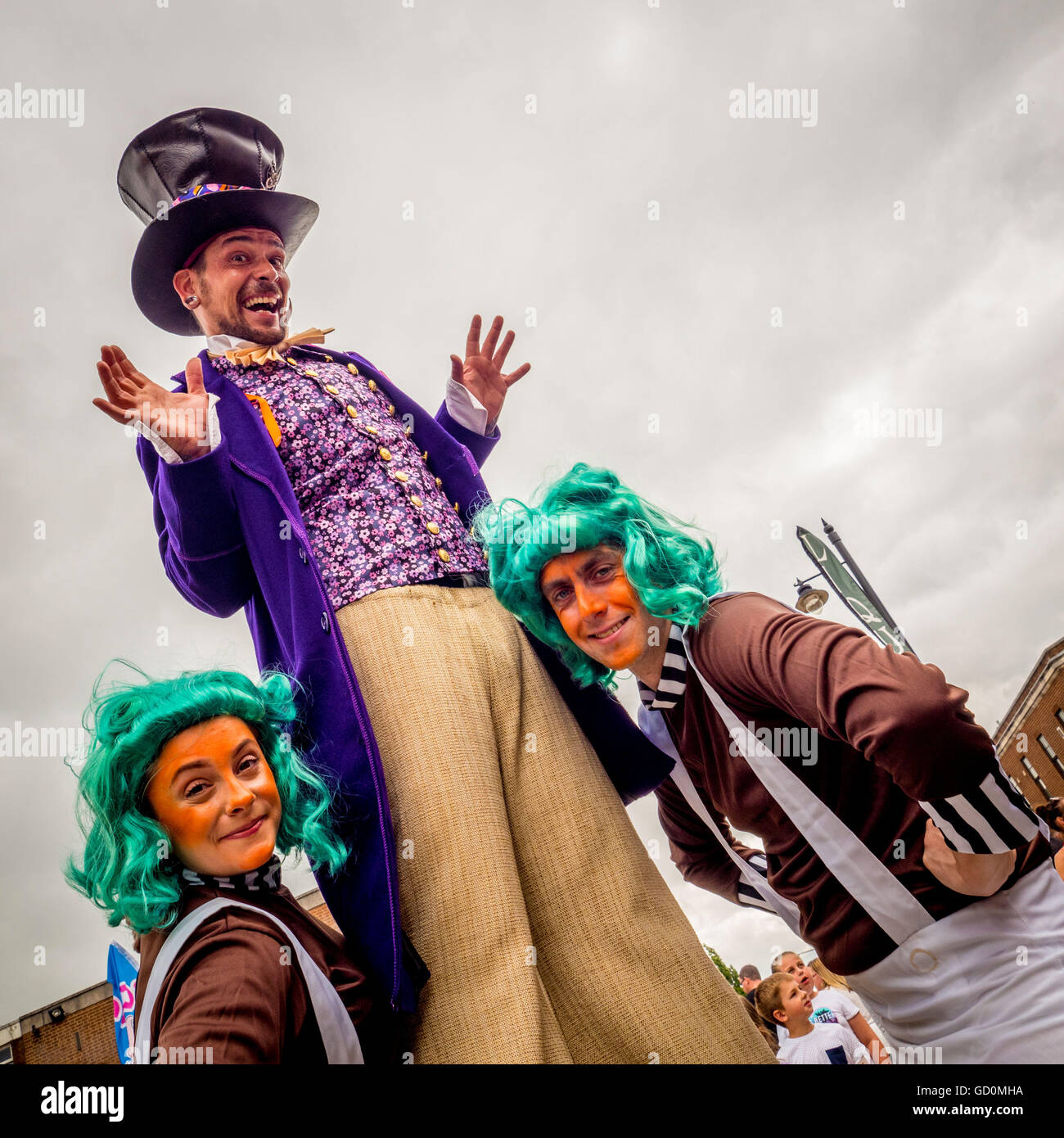 Pontefract, UK. 10th July, 2016. Thousands of people visited the  in the town centre to celebrate the culture and heritage of the market town, and connection to Liquorice, in particular Pontefract cakes. Street performers and a host of markets stalls offered liquorice themed food. . Photo Bailey-Cooper Photography/Alamy Live News Stock Photo