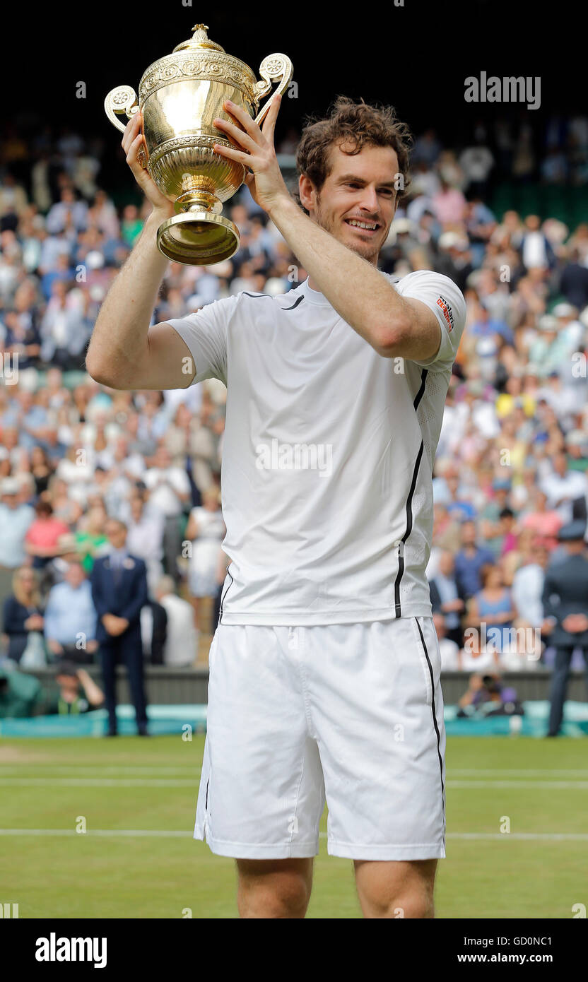 Andy Murray With Trophy Milos Raonic V Andy Murray Mens Final The Wimbledon  Championships 2016 The All England Tennis Club, Wimbledon, London, England  10 July 2016 Men's Singles Final Day The All