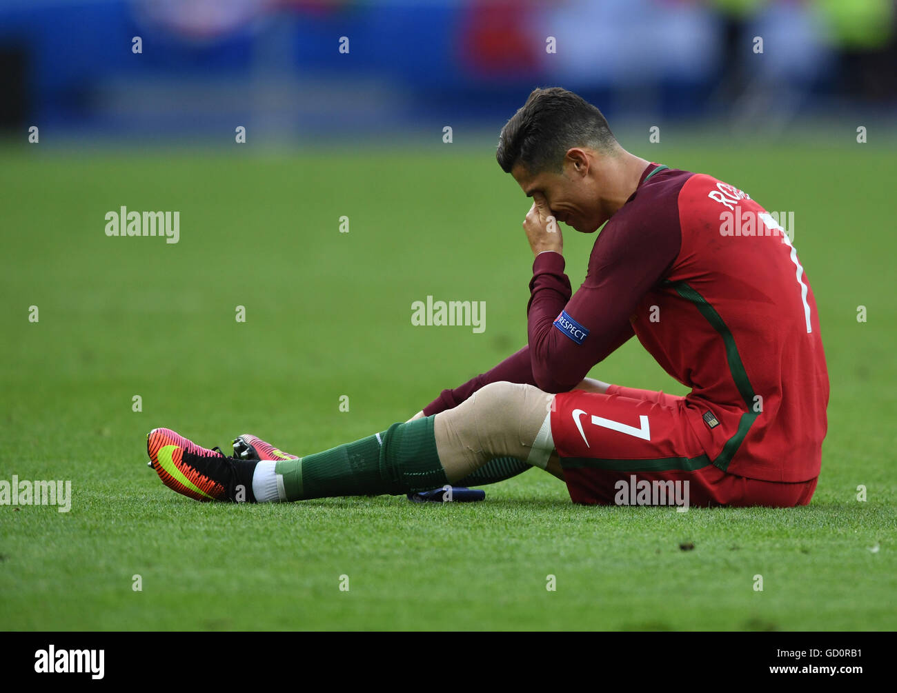 Saint-Denis, France. 10th July, 2016. Injured Cristiano Ronaldo Of ...