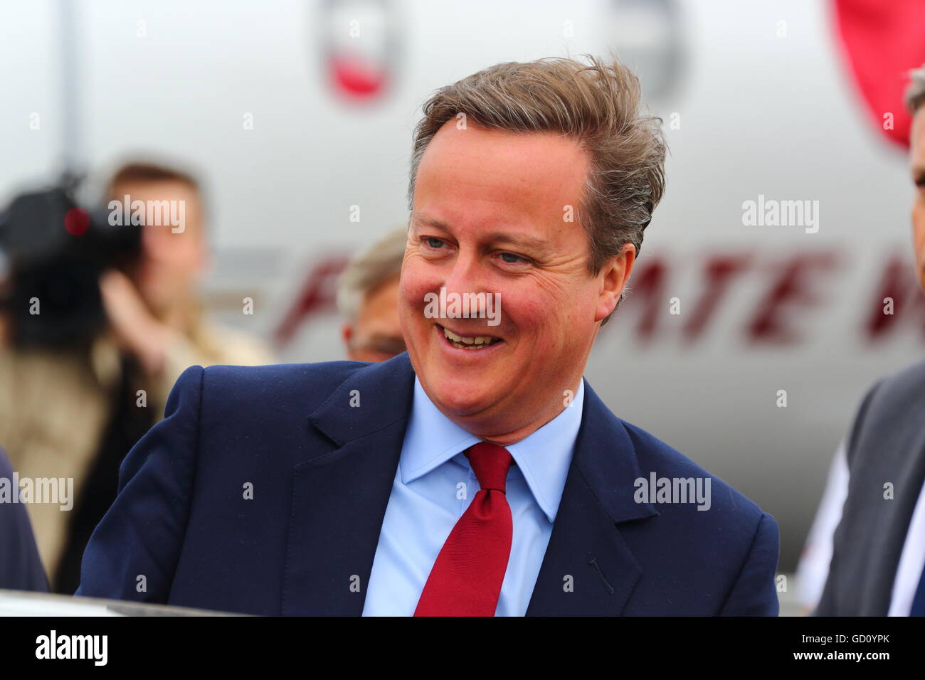 Farnborough, Hampshire, UK. 11th July, 2016. Farnborough International Airshow.  PM Cameron leaves the Farnborough International Airshow Credit:  Uwe Deffner/Alamy Live News Stock Photo