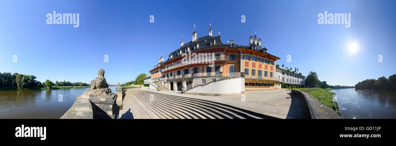 Dresden Riverside Palace (Wasserpalais) at Pillnitz Castle, river Elbe Germany Sachsen, Saxony Stock Photo