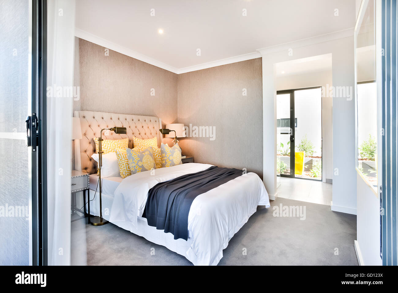 Modern bedroom entrance and exit for an outside, the bedroom included