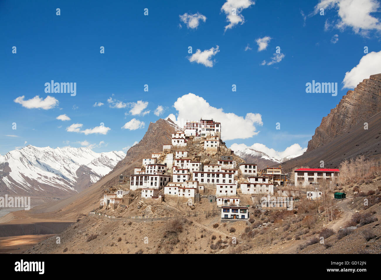 Picturesque view of the Key Gompa Monastery (4166 m) at sunrise. Spiti valley, Himachal Pradesh, India. Stock Photo