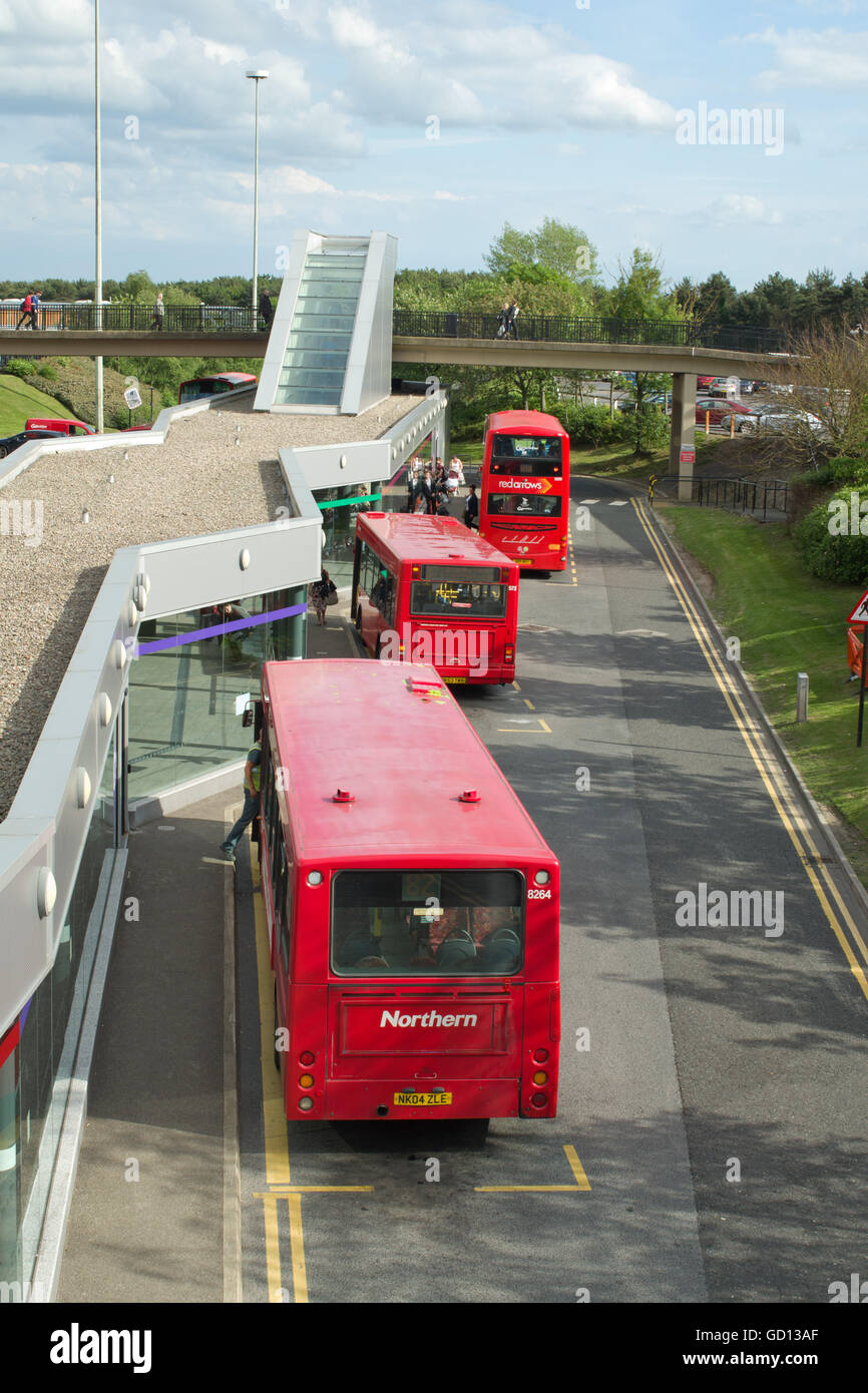 Buses lined up in bus station, Washington Galleries County Durham UK Stock Photo