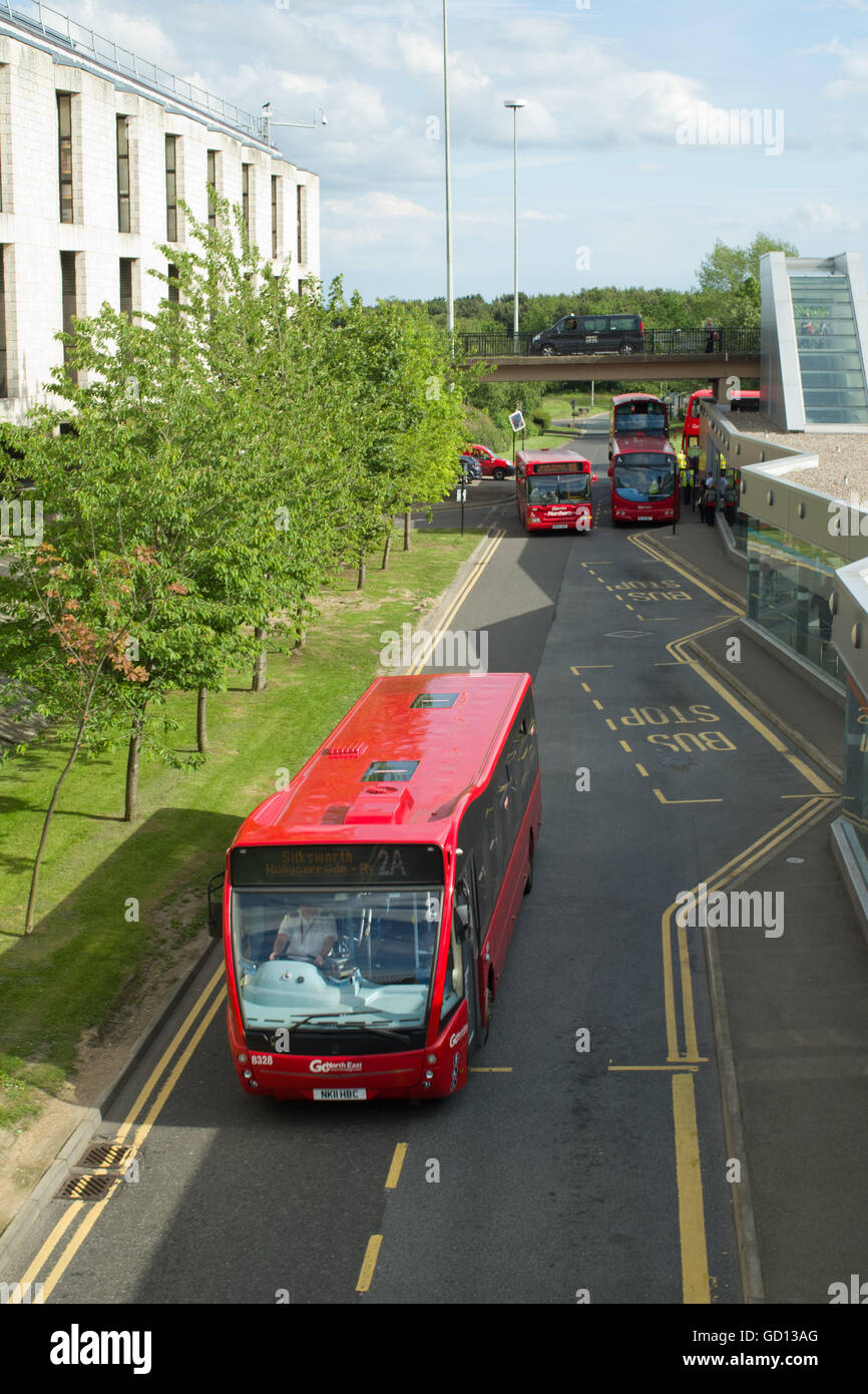 Single decker red bus UK Stock Photo