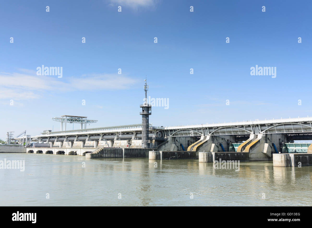 Wien, Vienna: Water power plant Freudenau on the Danube, Verbund AG, Austria, Wien, 02. Stock Photo