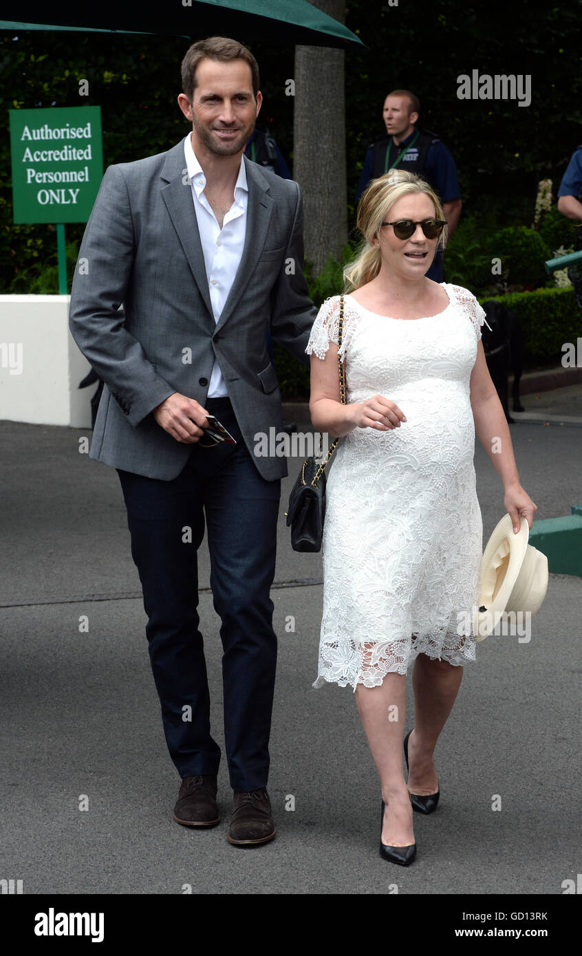 Sir Ben Ainsley and wife Georgie Thompson on day thirteen of the Wimbledon Championships at the All England Lawn Tennis and Croquet Club, Wimbledon. Stock Photo