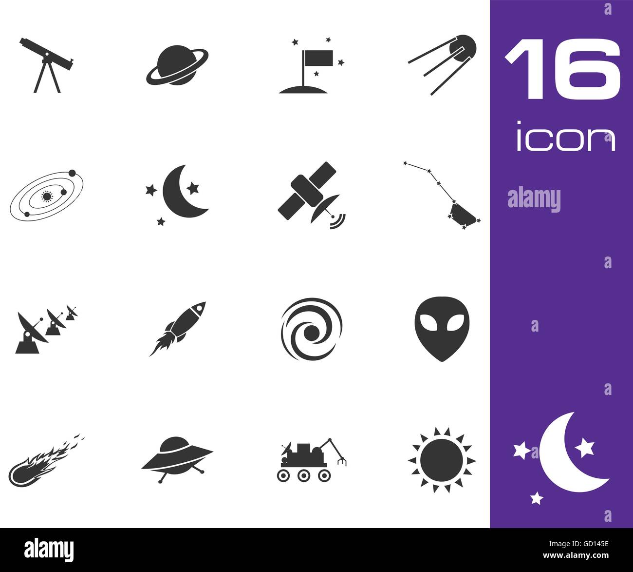 Vector black space icons set Stock Vector Image & Art - Alamy