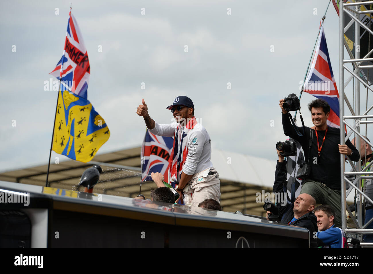 Mercedes' Lewis Hamilton celebrates winning the 2016 British Grand Prix