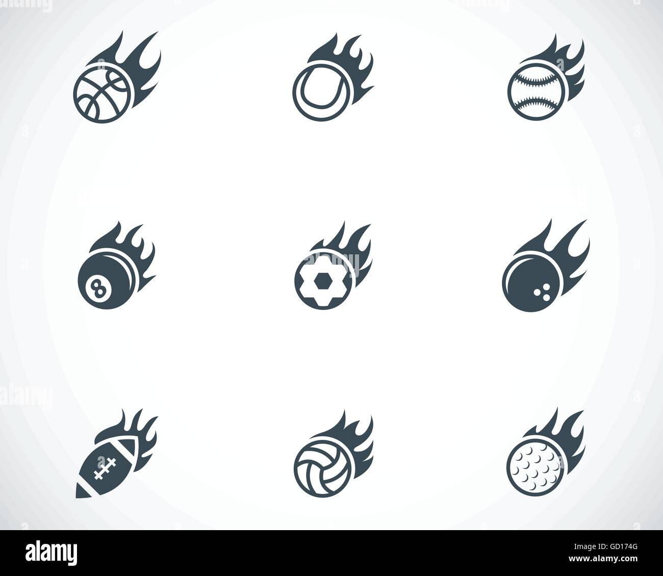 Vector black fire sport balls icons set Stock Vector Image & Art - Alamy