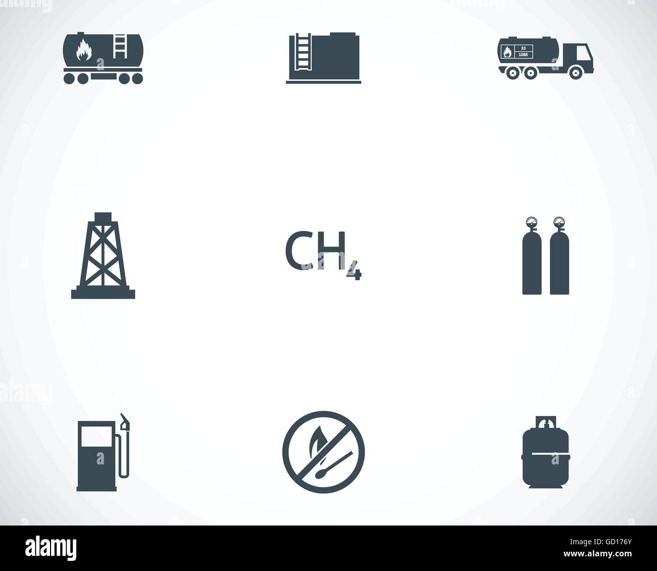 Vector black natural gas icons set Stock Vector