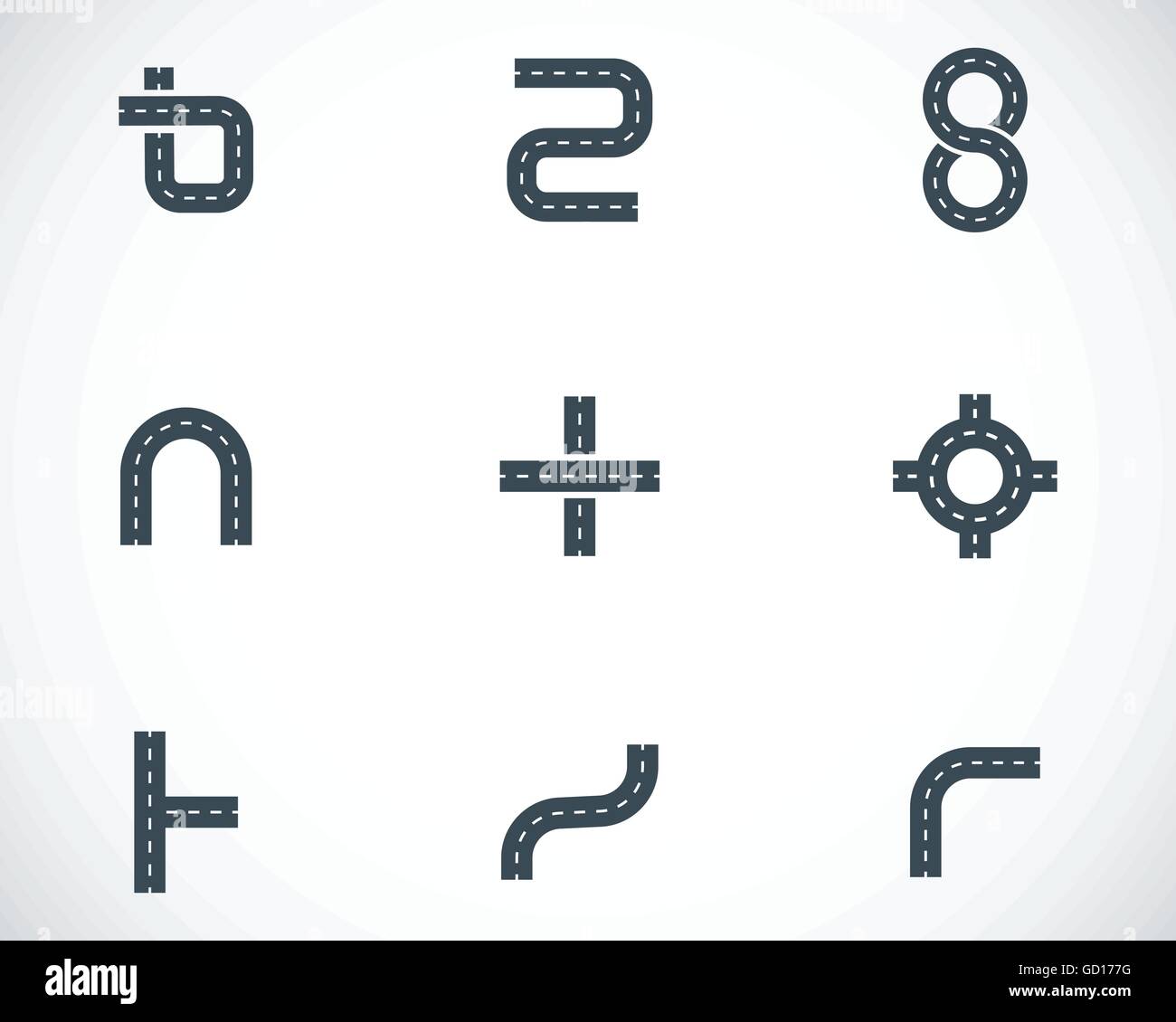 Vector black road elements icons set Stock Vector Image & Art - Alamy