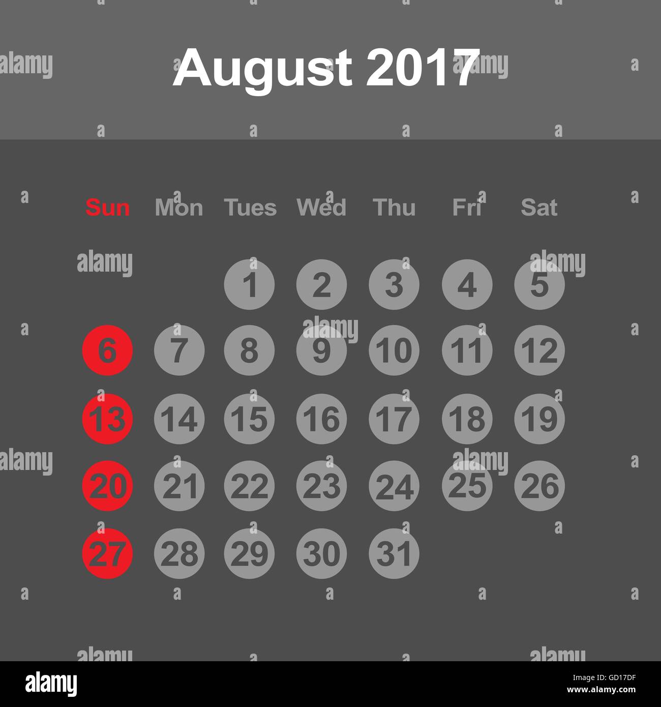 Template of calendar for August 2017 Stock Vector Image & Art - Alamy
