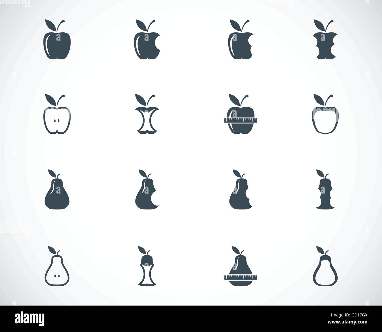 Vector black apple and pear icons set Stock Vector Image & Art - Alamy