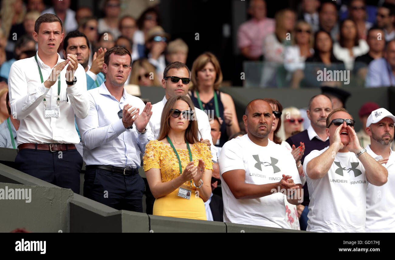 Kim Murray and Andy Murray's players box cheer him on during the men's