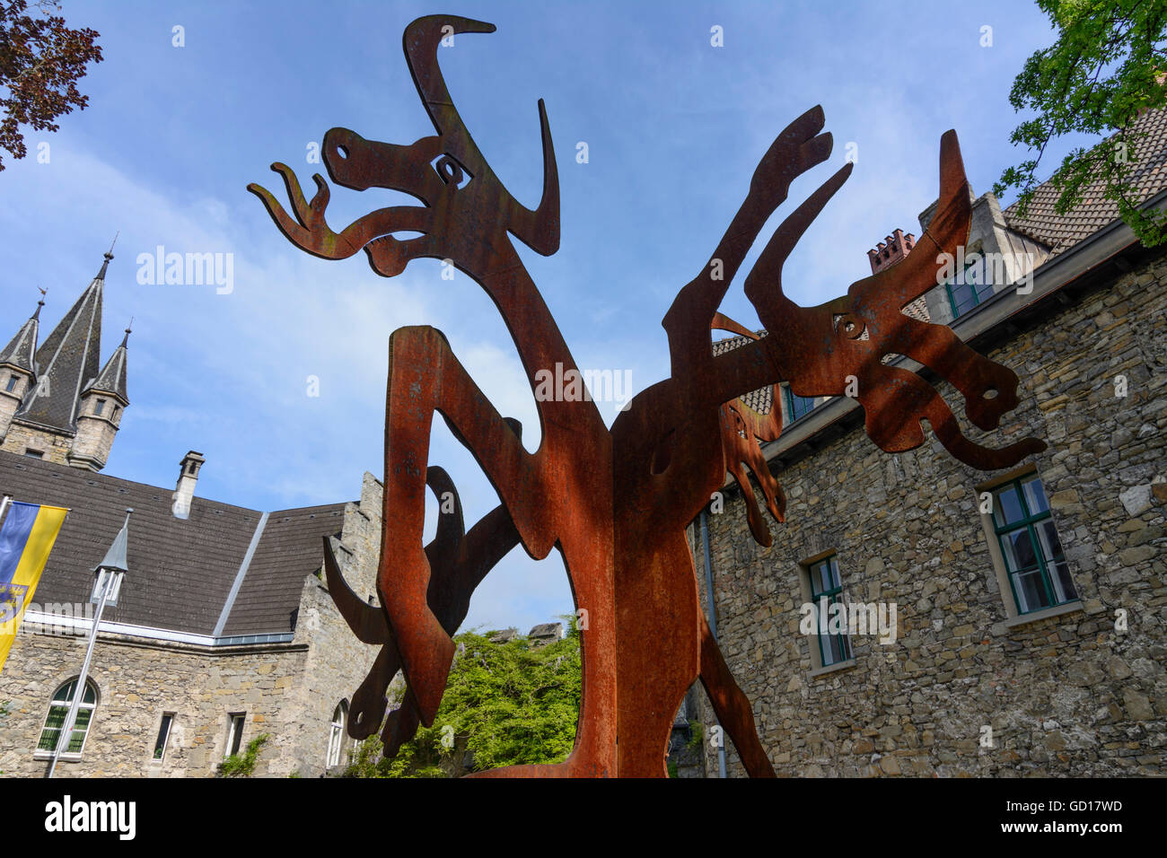 Waidhofen an der Ybbs: Iron sculpture on Rothschild Castle, Austria, Niederösterreich, Lower Austria, Mostviertel Stock Photo