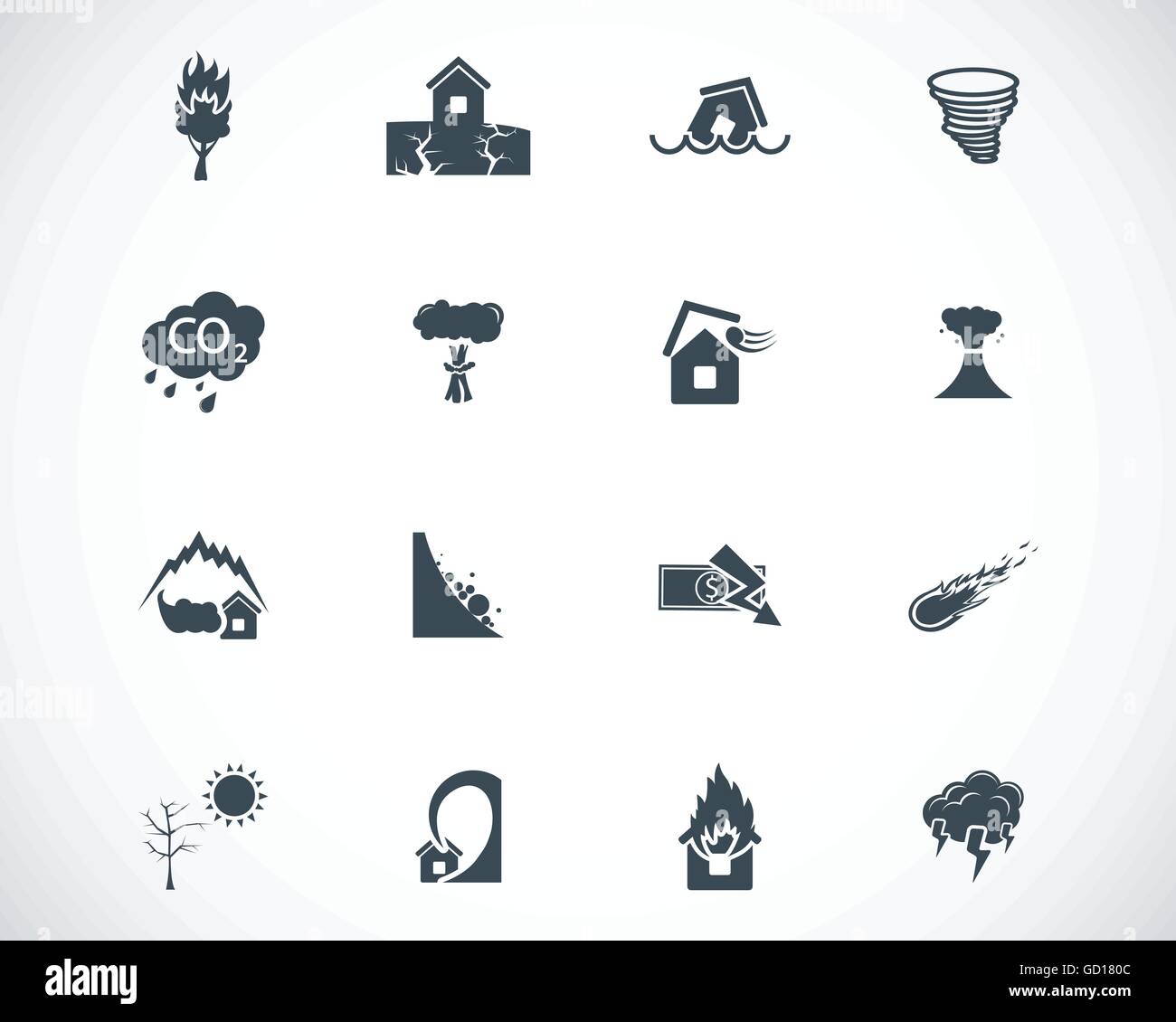 Vector black disaster icons set Stock Vector Image & Art - Alamy