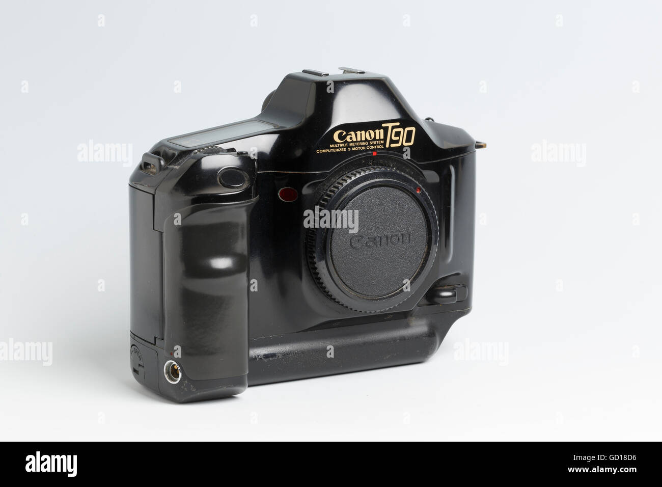 Canon T90 SLR camera, with automatic film advance and ergonomic design, or 'bio-form'.  Designed by Luigi Colani, introduced 198 Stock Photo