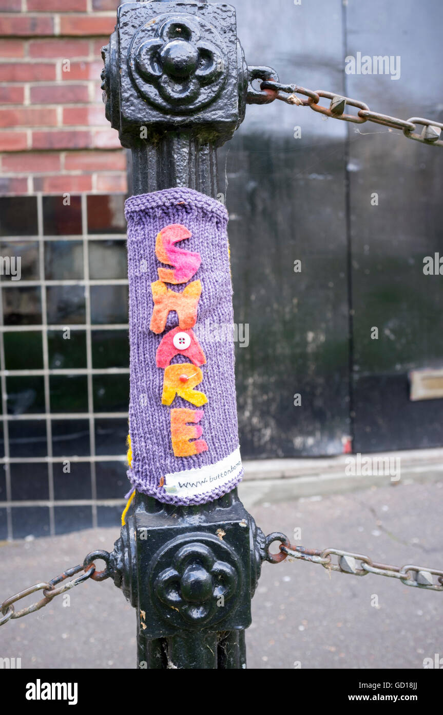 'Share' yarn bombing Stock Photo