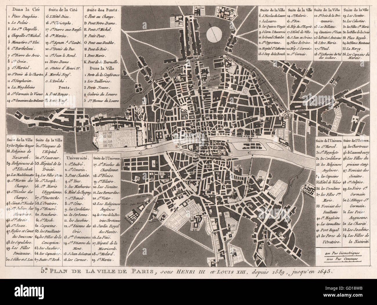 VILLE DE PARIS c1615: sous Henri III et Louis XIII. Town city plan, 1808 map Stock Photo