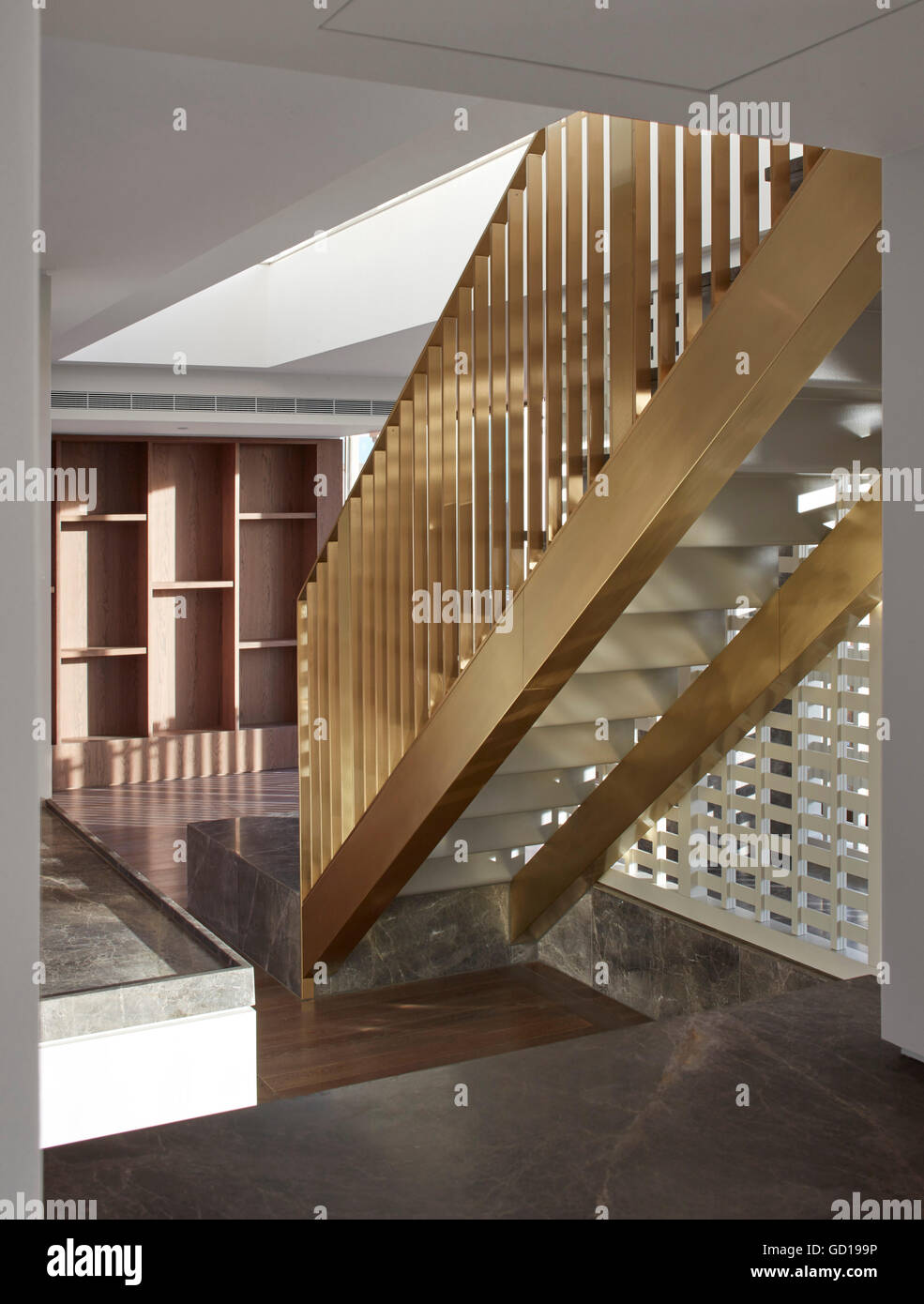 View of Penthouse interior around staircase. Fitzroy Place, London, United ...