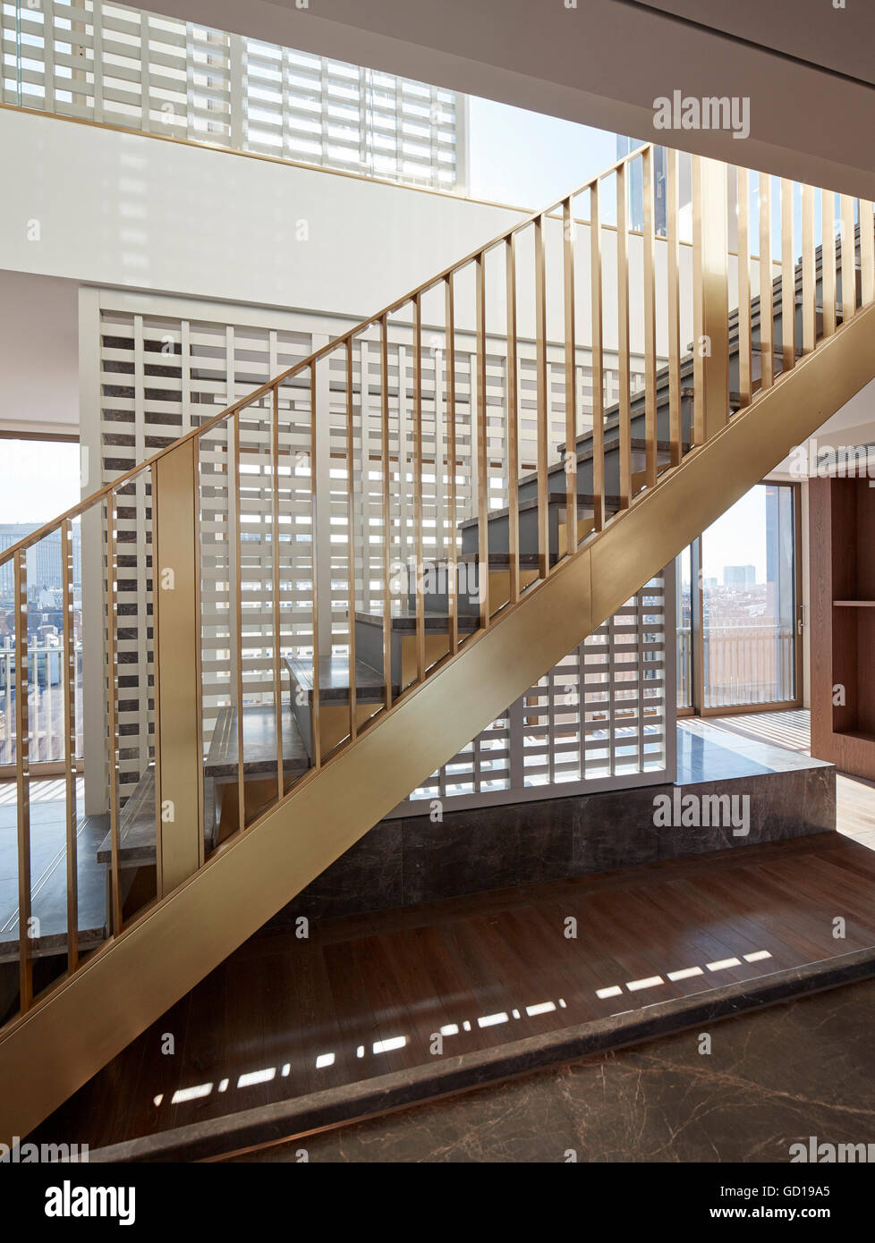 View of Penthouse interior around staircase. Fitzroy Place, London, United ...