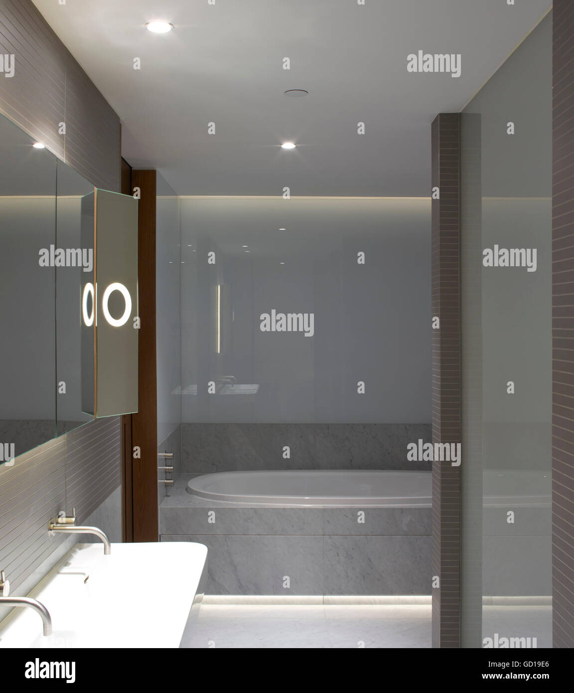 Bathroom view. Fitzroy Place, London, United Kingdom. Architect: Johnson Naylor , 2016. Stock Photo