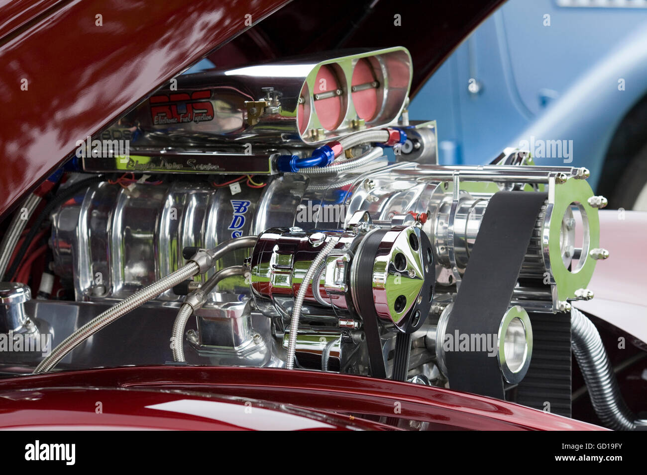 High power drag racing V8 BDS engine Stock Photo