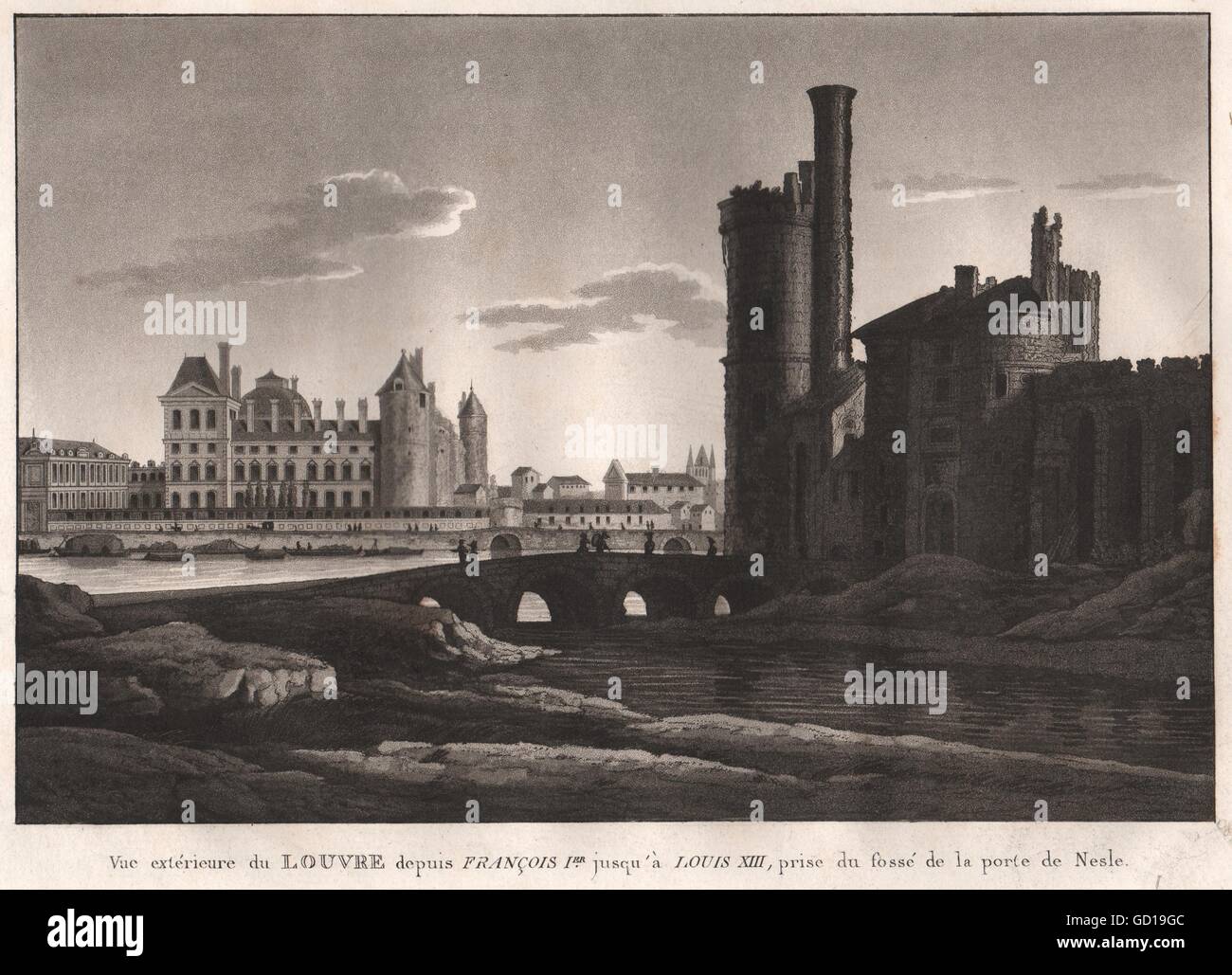 PARIS: Louvre depuis Francois I jusqu'à Louis XIII. Aquatint, old print 1808 Stock Photo