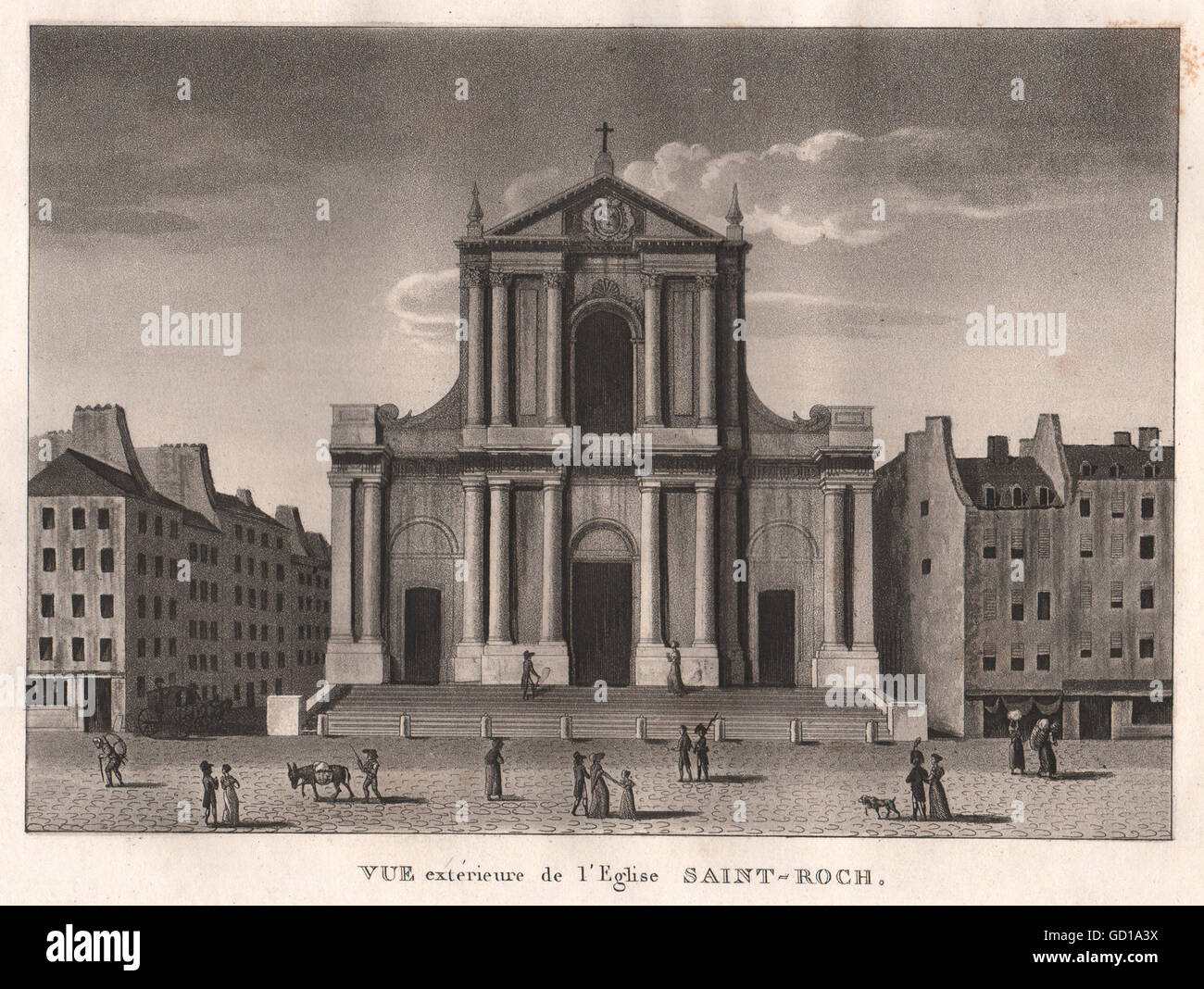 PARIS: Eglise Saint-Roch. Aquatint, antique print 1808 Stock Photo