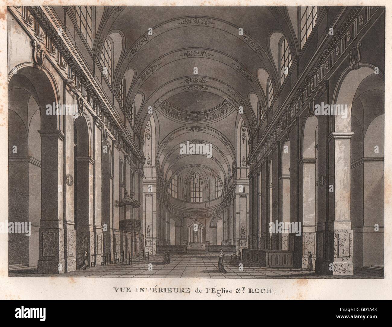 PARIS: Eglise Saint-Roch. Intérieure. Aquatint, antique print 1808 Stock Photo