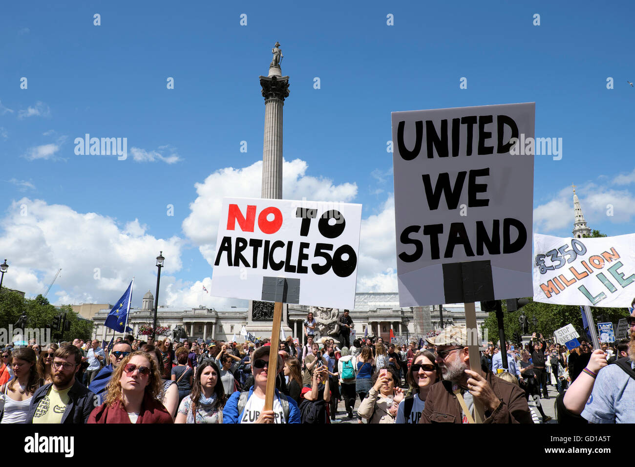 No to Article 50 sign at the Anti Brexit protest  'March for Europe' on 2nd July 2016  in London England  KATHY DEWITT Stock Photo