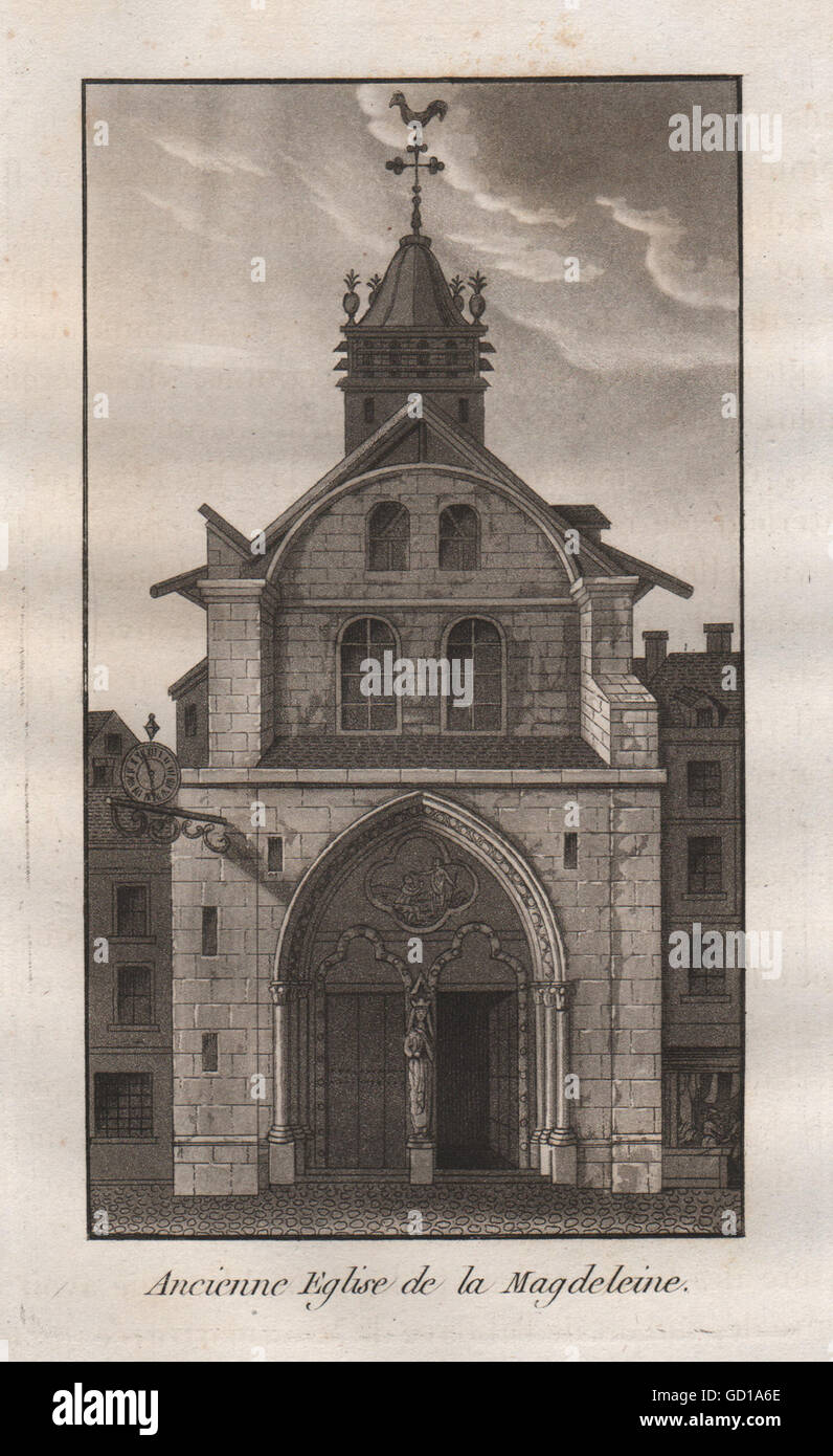 PARIS: Ancienne Eglise de la Madeleine. Aquatint, antique print 1808 Stock Photo