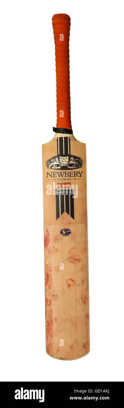 A well used English made Newbery Cricket Bat. Stock Photo