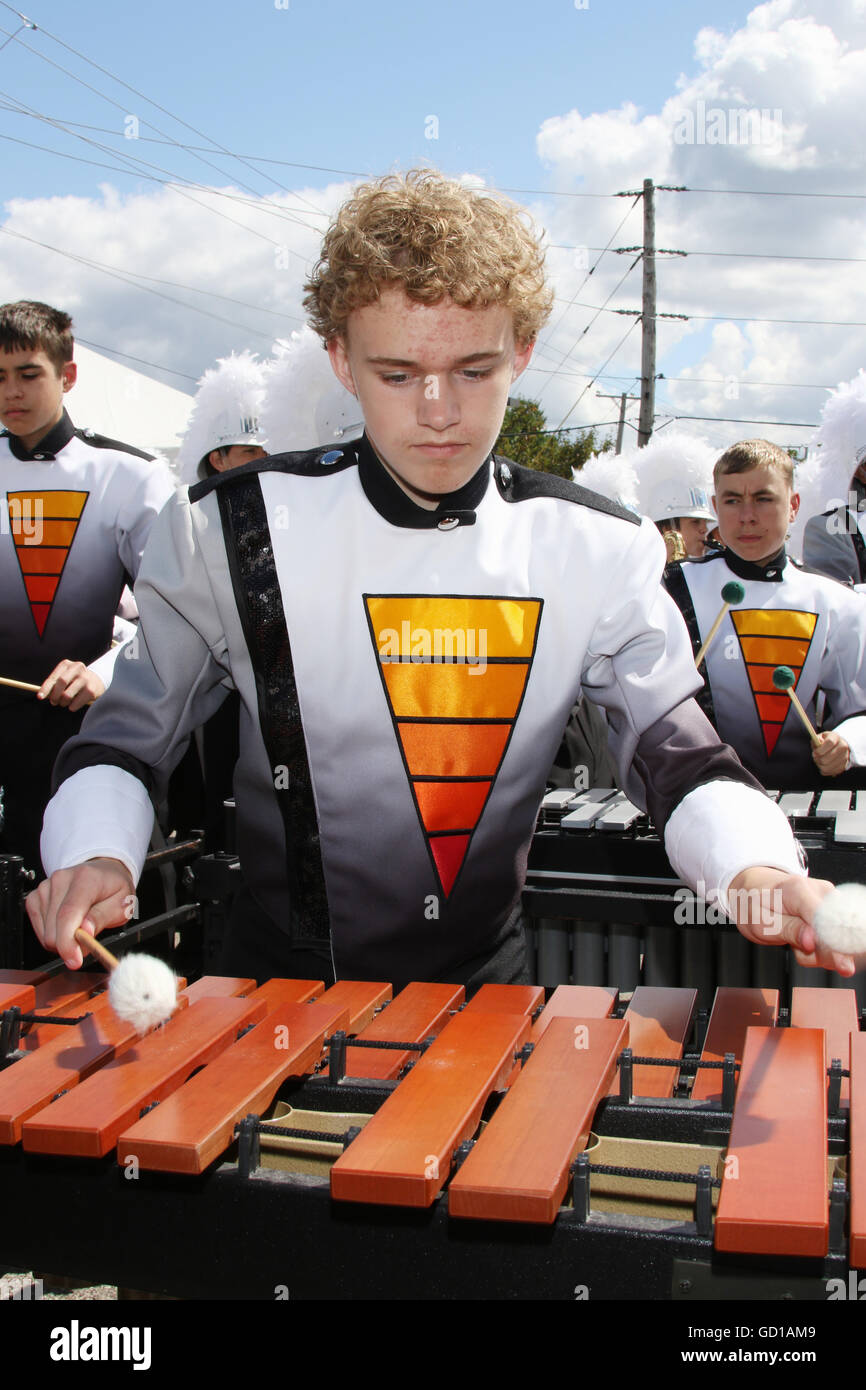Xylophone Player. Teen male. Beavercreek High School Marching Band in concert. Beavercreek