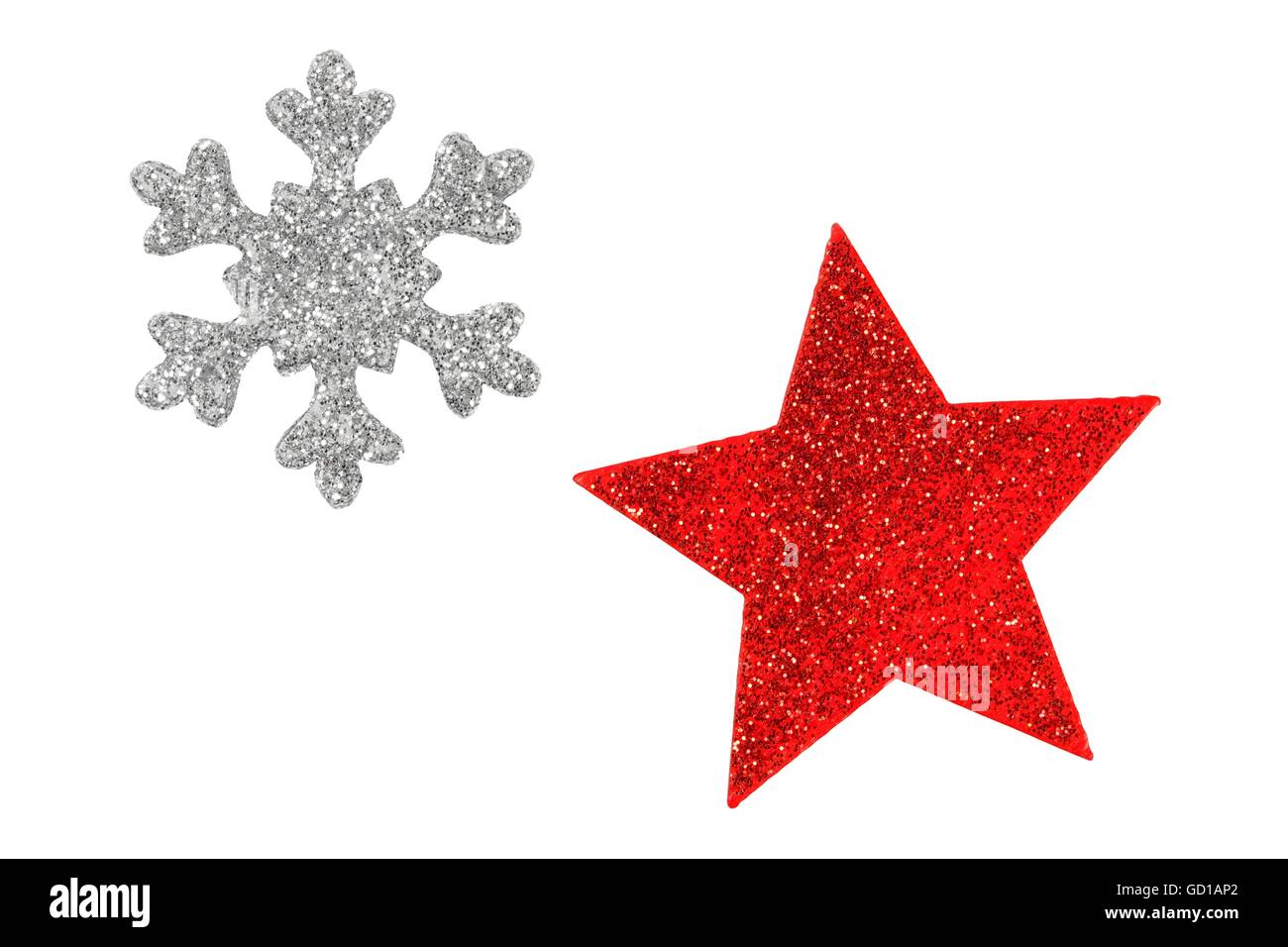 Two Christmas tree stars isolated on white background Stock Photo