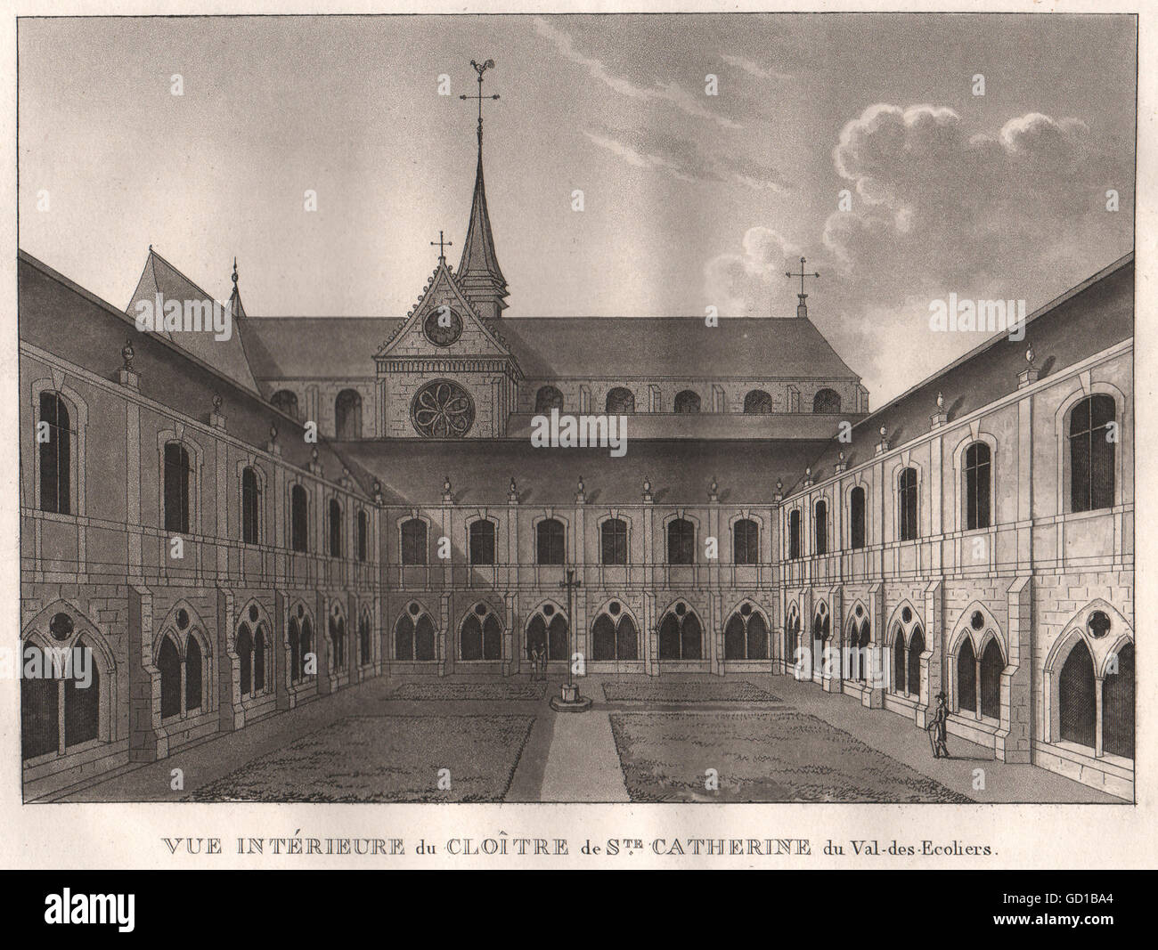 PARIS Clo tre De Sainte Catherine Du Val des Ecoliers Aquatint Print 