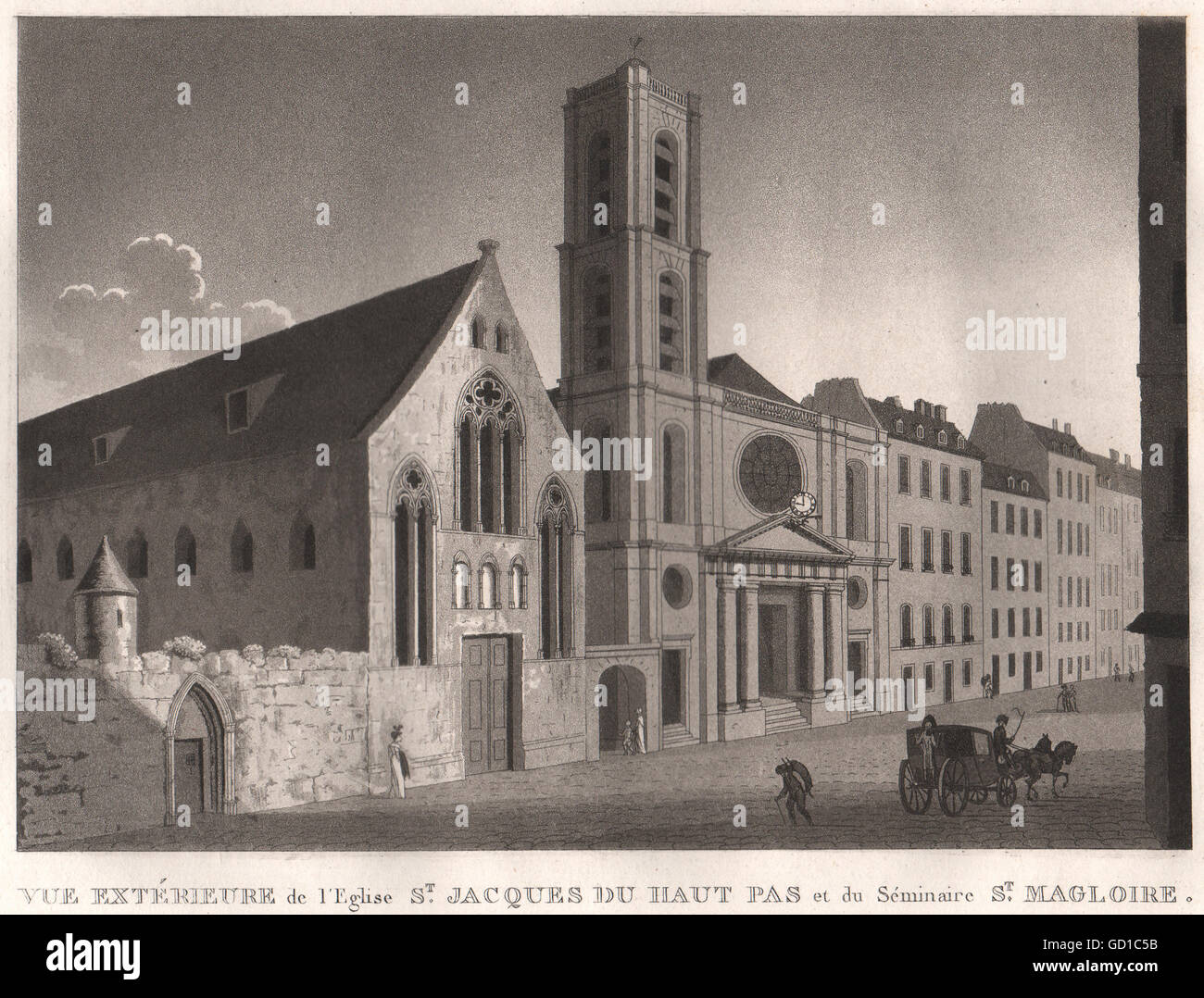 PARIS: Eglise Saint-Jacques du Ilaut Pas et du Séminaire Saint-Magloire, 1808 Stock Photo