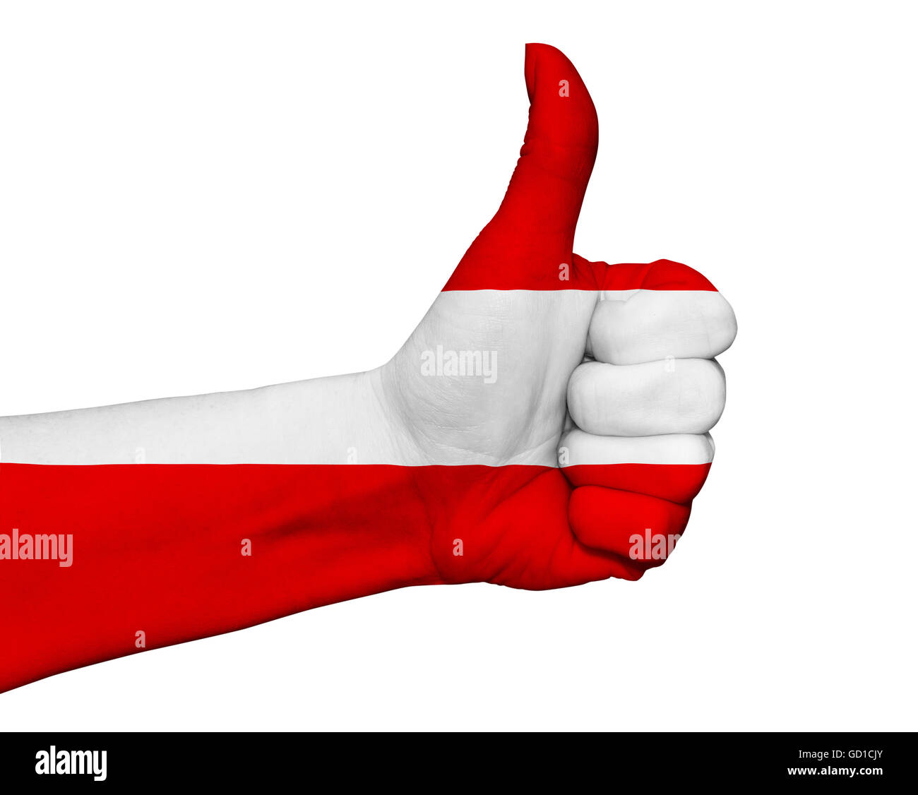 Hand with thumb up painted in colors of Estonia flag Stock Photo
