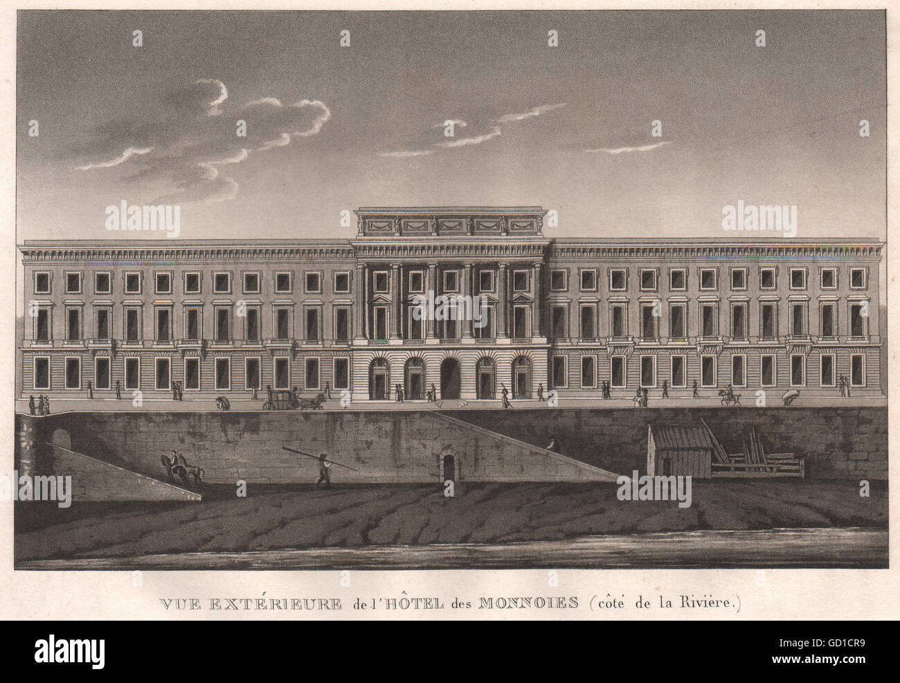 PARIS: Hôtel des Monnaies (côté de la Rivière) . Aquatint, antique print 1808 Stock Photo