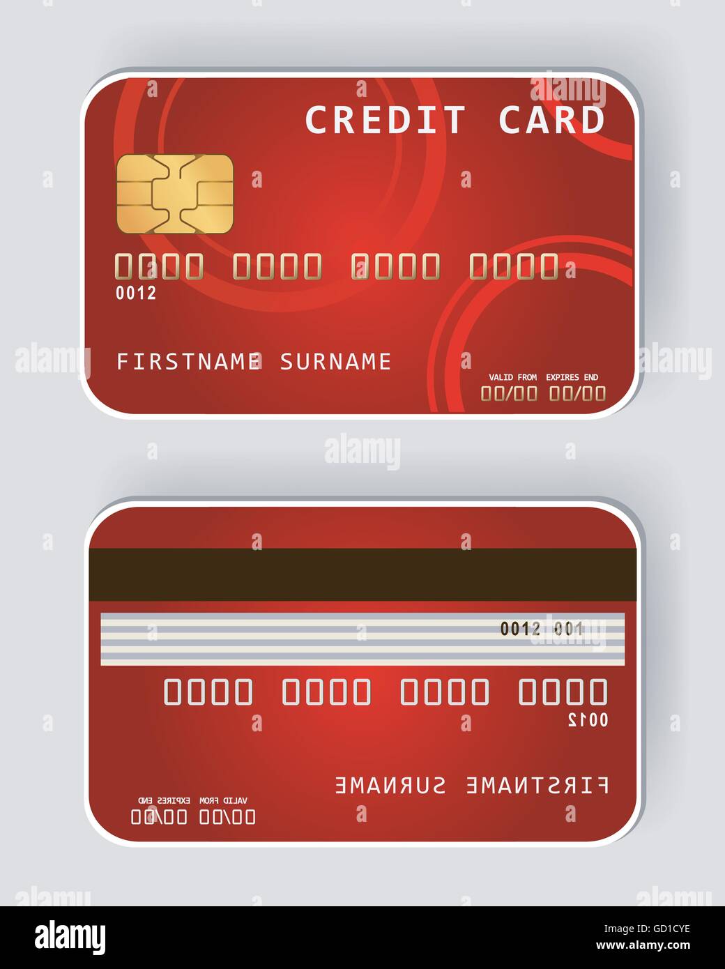 Red credit card Banking concept front and back view Stock Vector