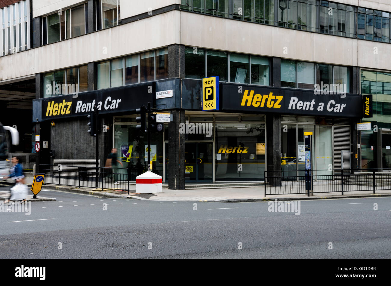 A Hertz car rental office on Buckingham Palace Road in London Stock