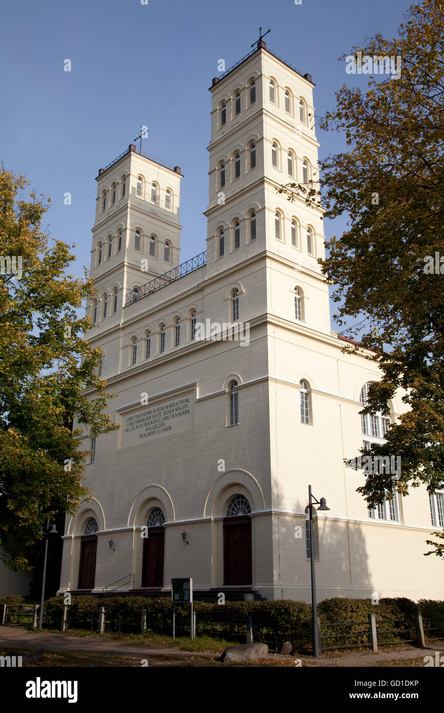Village church, classical style, architect Karl Friedrich Schinkel, Straupitz, Spreewald, Brandenburg Stock Photo
