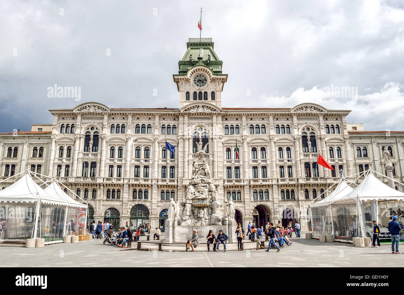 Trieste fountain of the Four Continents in the city's main plaza piazza unita italia Stock Photo