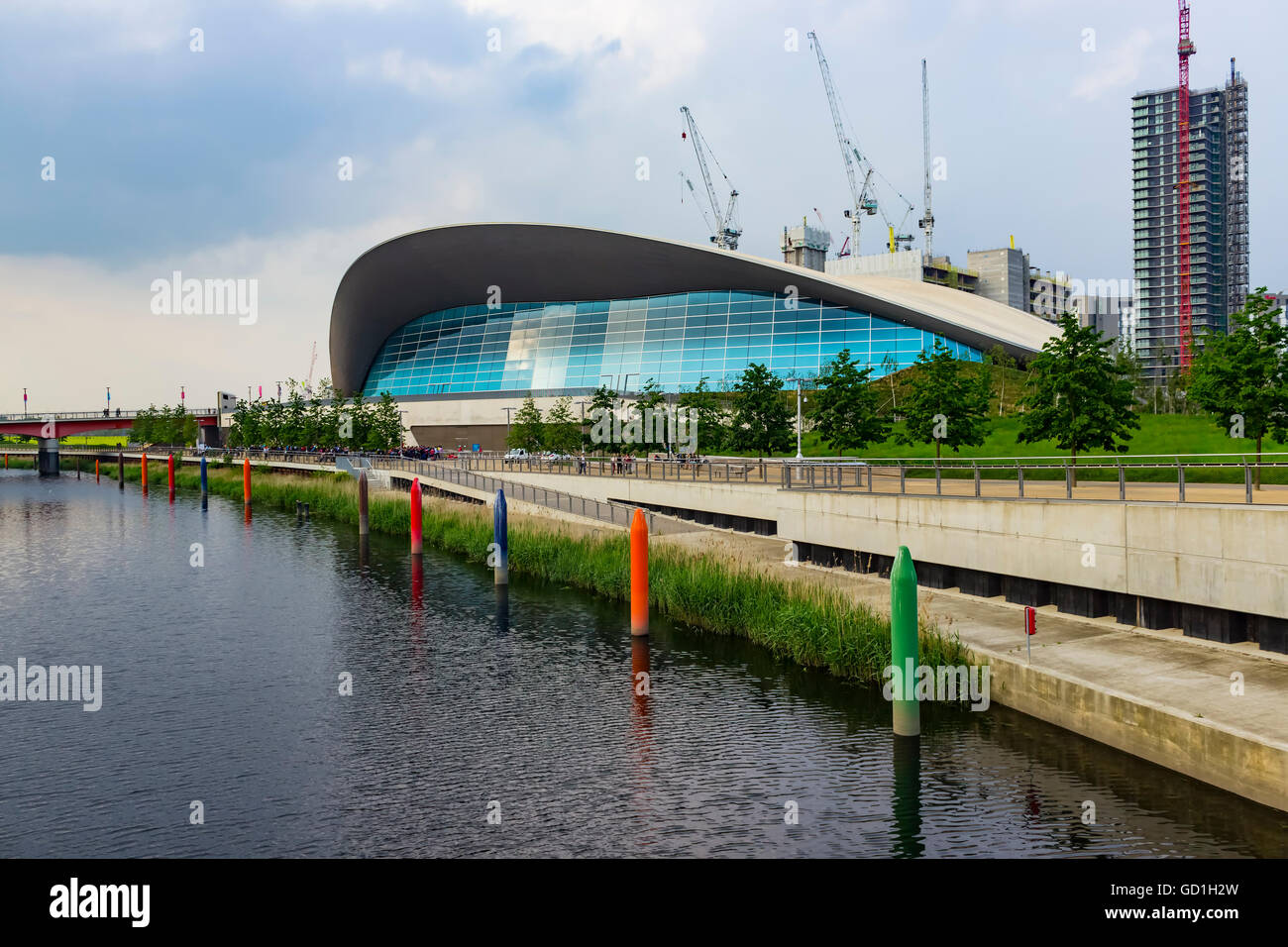 London, England - May 27, 2016: View of the London Aquatics Centre, a former Olympics venue with pools for diving and swimming, Stock Photo