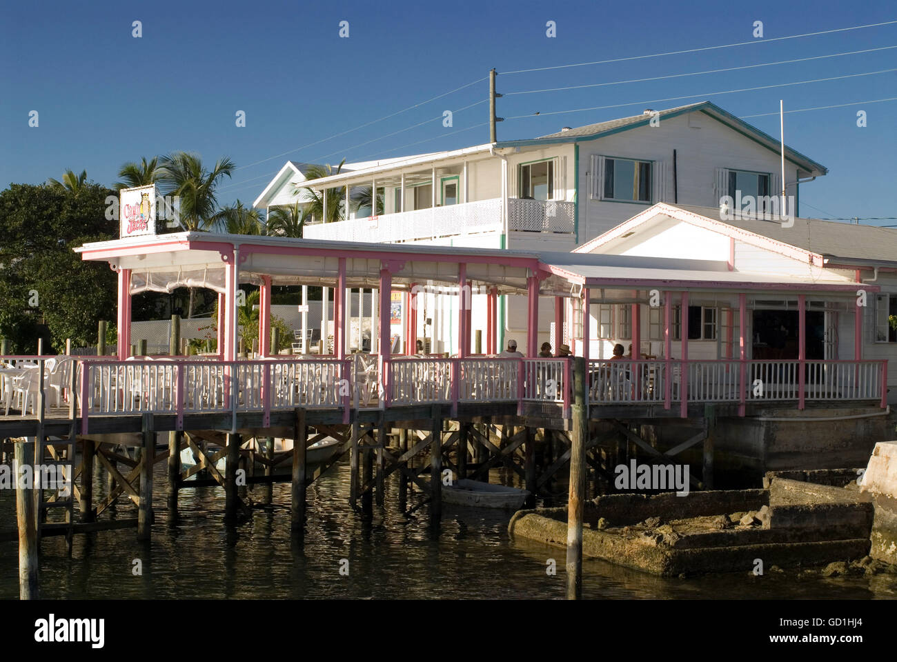 Capitan Jack restaurant. Hope Town, Elbow Cay, Abacos. Bahamas. Stock Photo