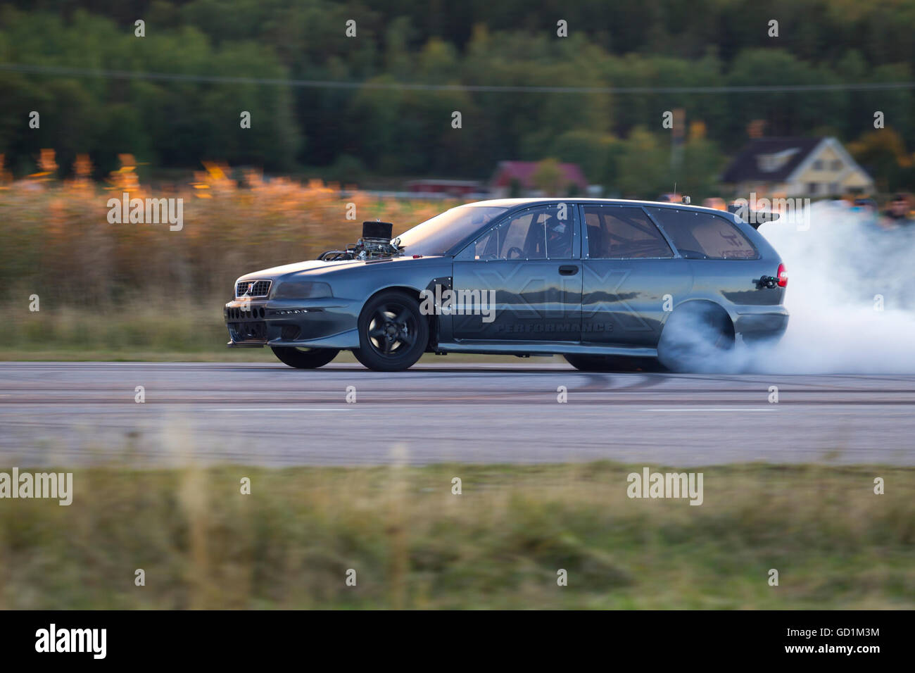 Cars in an illegal street race in Sweden Stock Photo Alamy