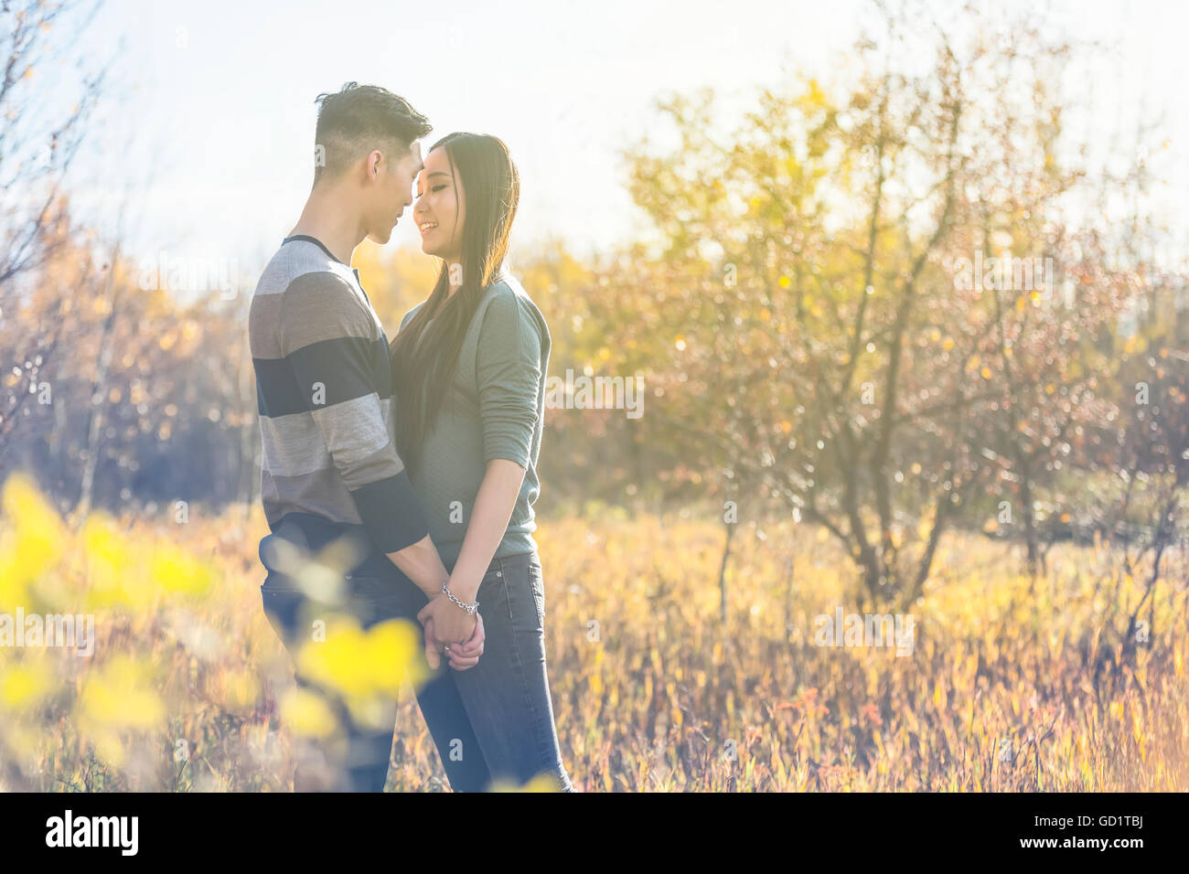 A Young Asian Couple Enjoying Quality Time Together Outdoors In A Park ...